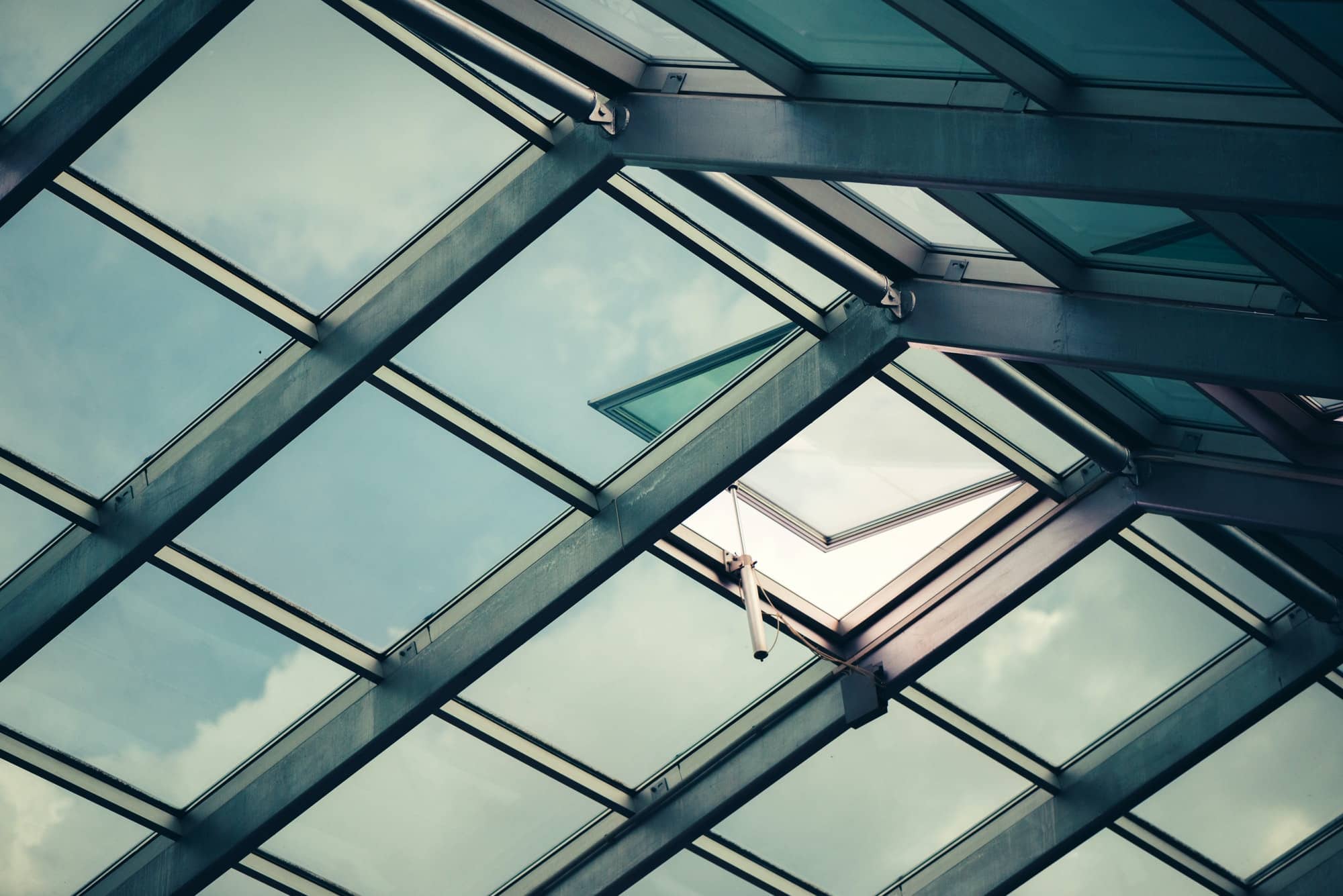 Glass skylight roof with open window